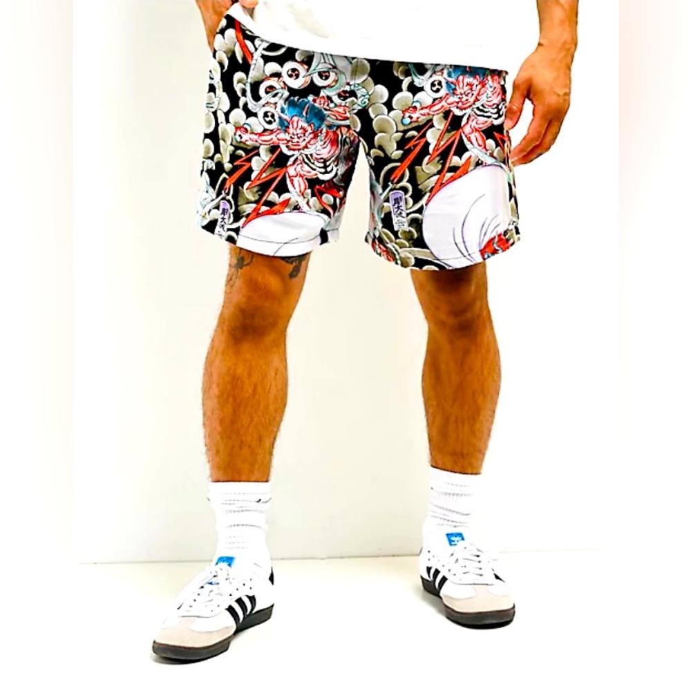 Ed Hardy Japan Bee Print Mesh Drawstring Shorts Men’s NWT Japanese AOP Casual